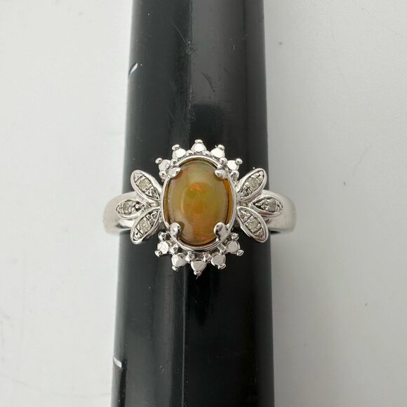 Natural Cabochon Australian Opal Ring  with Small Diamond Size 7 - Picture 13 of 16